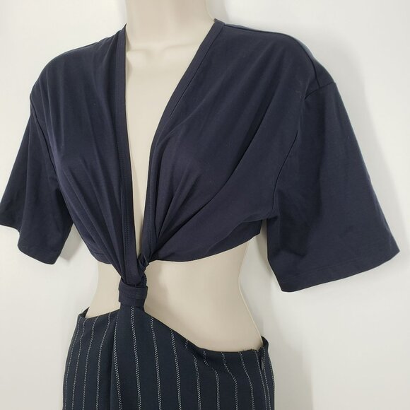 NEW Dion Lee Pinstripe Jumpsuit Navy Blue White Strips Side Cutouts - Picture 10 of 14
